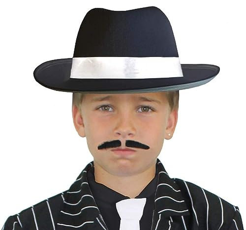 Childs Gangster Hat - Gangster Trilby with Band - Kids Mafia Fedora Fancy Dress Costume Accessory