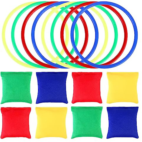 OOTSR 16 Stück Nylon Sitzsäcke Ringe Werfen Spiel Sets für Kinder, Sitzsäcke Werfen Legged Race für Indoor Outdoor Familien Spiel