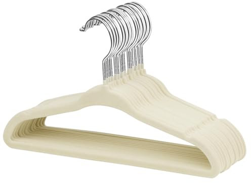 ManGotree Baby Samt Kleiderbügel für Säuglinge und Kleinkinder, 28cm Kinder Größe, 360 Grad Drehbar, Ultradünnes und Rutschfestes Design, 15 Stück (Creme)