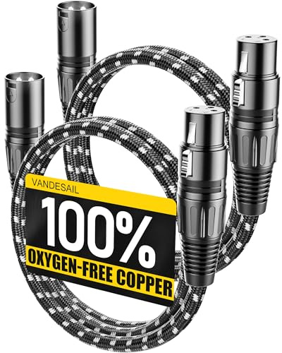 VANDESAIL XLR Cables, 3ft 2 Pack Microphone Cable, XLR Male to Female Balanced Microphone Cord 3 pin, 3 Foot Short mic Cord Oxygen-Free Copper (OFC) Nylon Braided