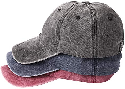 MEINICY 3 Packs Washed-Cotton Plain Baseball Cap, Vintage Adjustable Dad Hats Gift for Men/Women,Unstructured(Black,Blue+Burgundy)