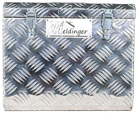 WELDINGER Aluminium Schweißgerätekoffer klein für Elektrodenschweißgeräte 42 x 55 x 25 cm Riffelblech Werkzeugkoffer gepolstert Tragegriff Schnappverschlüsse