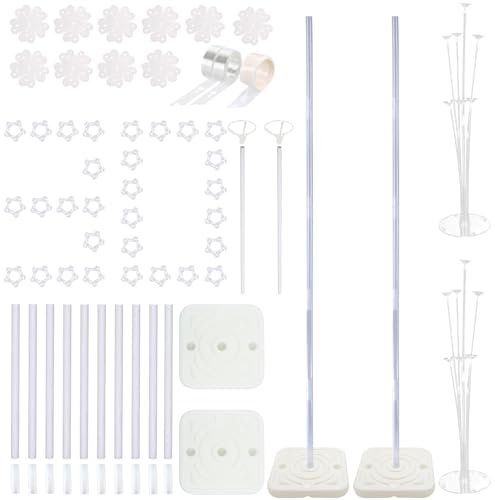 2 Set di Colonne di Palloncini da 1,5 m, 2 Set di Supporti da Tavolo per Palloncini e 100 Punti di Colla per Decorazioni per Feste di Compleanno e Feste