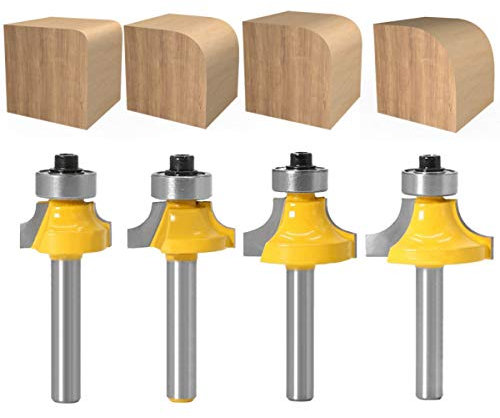 Baorder 4pc 6mm Shank Roundover Router Bit Set, Rounding Cutter, Chamfer Router Bits, Tungsten Carbide, Steel, 2 Flutes