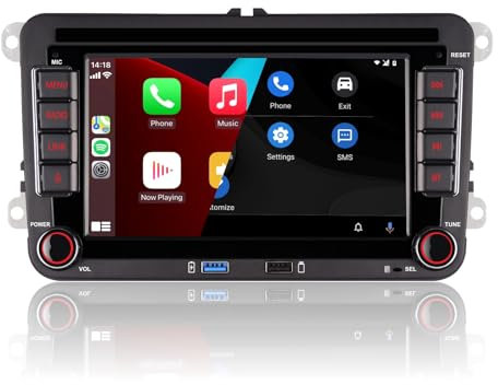 Double din Autoradio Kompatibel mit kabelloses CarPlay Android Auto mit 7 Zoll IPS Bluetooth/FM/AM Radio/USB/hohe Leistung für VW Golf 5 6 Passat Jetta Caddy EOS T5 Tiguan Touran CC Polo