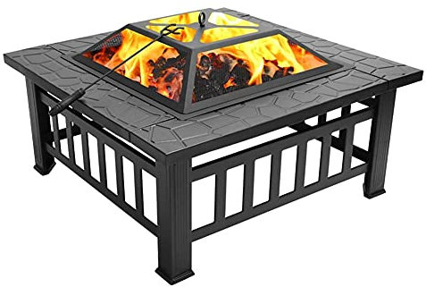 Brasero al aire libre Patio portátil Gran brasero Jardín de fuego de hierro fundido al aire libre para jardín Patio Terraza Camping Fogatas y tazones (Color : Black, Size : 82x82x44cm) little surprise