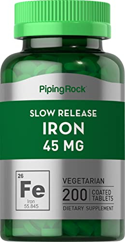 Piping Rock Iron Supplement 45 mg | 200 Vegetarian Tablets | Slow Release Ferrous Sulfate Pills | Non-GMO & Gluten Free