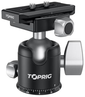 toprig ball head,360°Panoramic Tripod Head with 1/4 Screw 3/8 Thread Mount and Arca Swiss Quick Release Plate,Compatible with DSLR Cameras,Camcorder,Smart Phone