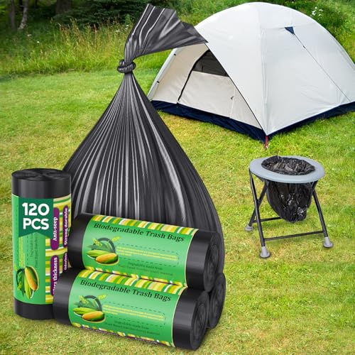 120 bolsas de inodoro portátiles de camping, biodegradables y compostables, bolsas de basura gruesas para adultos, bolsas de basura gruesas para cubo de 5 galones, asiento de inodoro, cubo de basura