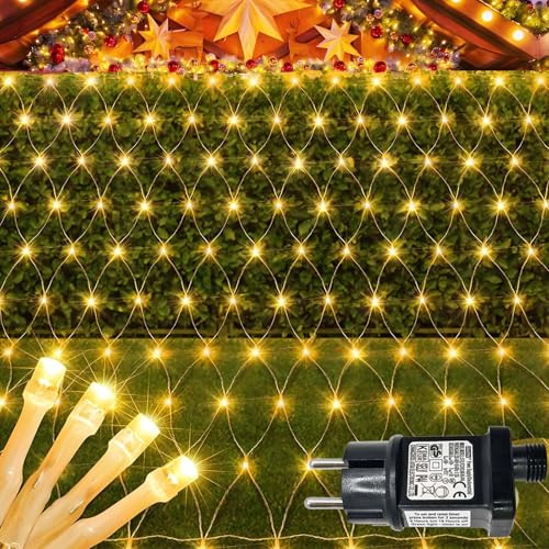 Hopelit Guirlande lumineuse LED - 3 x 3 m - 272 LED - Filet lumineux d'extérieur - Avec prise - Minuterie - 9 modes - Pour buissons, jardin, chambre, balcon, Noël - Blanc chaud