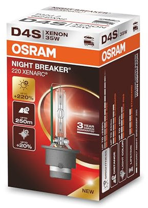 OSRAM XENARC NIGHT BREAKER 220, D4S, +220% más brillo, lámpara de faro de xenón, 66440XN2, Caja plegable (1 lámpara)