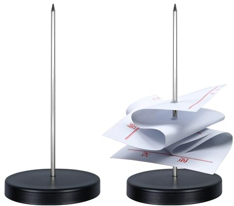 2 Pcs Pincho Porta Recibos, 5.5Inch Metal Memo Spike, Pincho De Varilla Recto Negro Con Soporte Redondo, Pincho Para Recibos Escritorio Check Bill Tenedor Para Restaurante Oficina Bar Supermercado