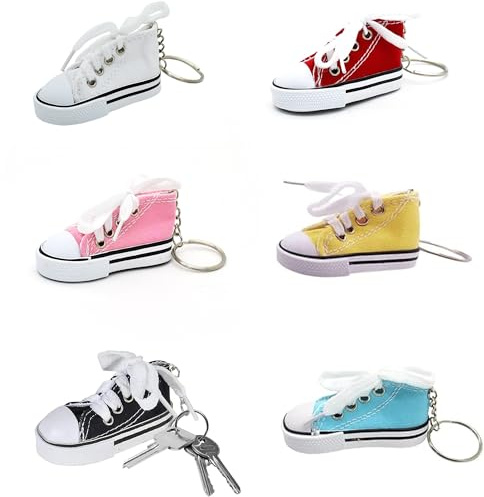 Ltsbaed 6 Stück Canvas Schuh Schlüsselanhänger, 6 Farben Mini Schuh Keychain mit Schnürsenkel, Kreativität Schlüssel Anhänger Schuhe für Freund Und Familie Geburtstagsfeier Souvenir Geschenk-A