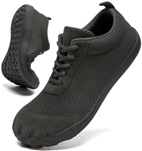 Oltyutc Barefoot Shoes Mens Running Shoes Wide Toe Box Trail Zero Drop Walking Minimalist Breathable Sport Shoes Grey Mens Size 8 UK(Label Size:42)