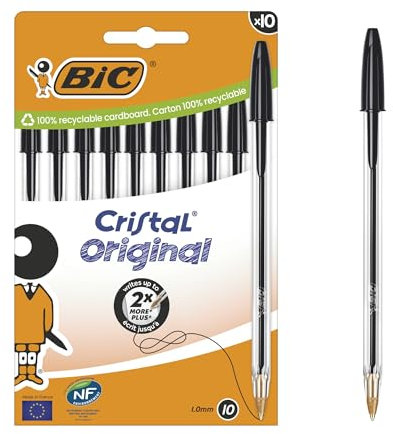 Bic Cristal Original Ballpoint Pens Medium Tip (1 mm) – Black, Box of 10
