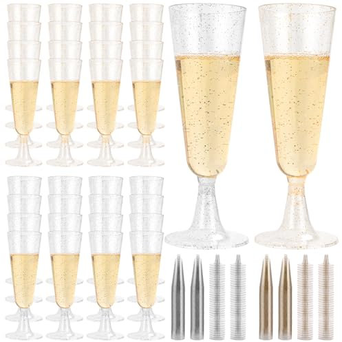 CYEER Plastik Sektgläser 100 Stück, 160ML Plastik Sektgläser Einweg, Stapelbare Champagnergläser für Hochzeiten, Geburtstage, Partys, Abschlussball & Weihnachten