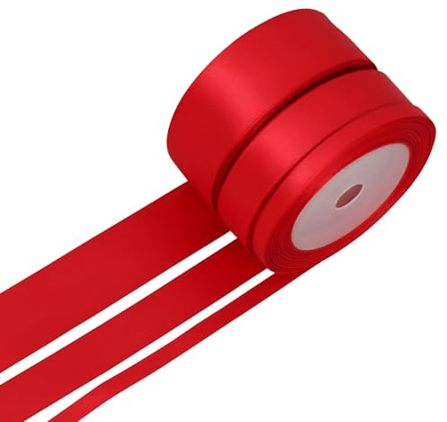 Red Satin Ribbon Double Faced Ribbon 3 Rolls (1/4 Inch, 5/8 Inch, 1 Inch), Fabric Ribbon Use for Gift Wrapping, Wedding Party Decoration, Hair Bows, DIY Crafts, Total 30 Yards