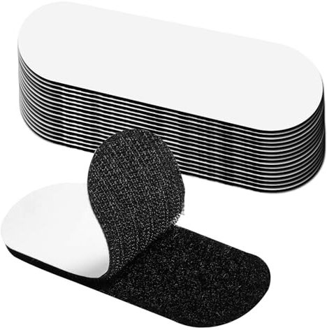 Cinta De Gancho Y Bucle (15 Pares), Adhesivo Fuerte Hook y Loop, Ancho Reutilizable Nylon Cinta Doble Cara para Oficina, Para Hogar y Oficina, 3 * 10cm, Oval negro
