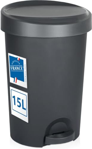 Stimo Tretmülleimer 15L aus Kunststoff Mülleimer mit Pedal Abfalleimer mit Deckel für Küche Büro Bad (15L)
