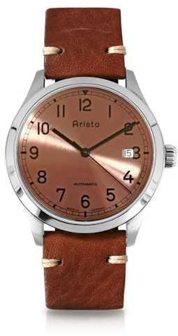 Aristo Vintage marin automatisk klocka – rostfritt stål hus Ø 38,5 mm – bronsfärgad urtavla – safirglas – automatisk rörelse av schweiziskt ursprung – handsytt vintageläderarmband – Made in Germany