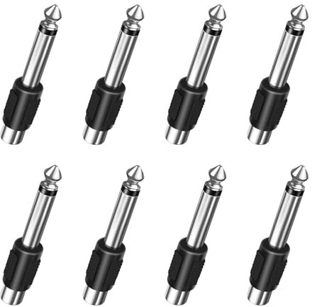 Vulcyxa 8 Piezas Adaptador RCA a Jack, Adaptadores de Audio 6.35 mm Macho a RCA Hembra, Adaptador Jack Mono a Estereo Hembra, Conector para Mezcladores, Receptores AV, Amplificadores PA Sistemas HiFi