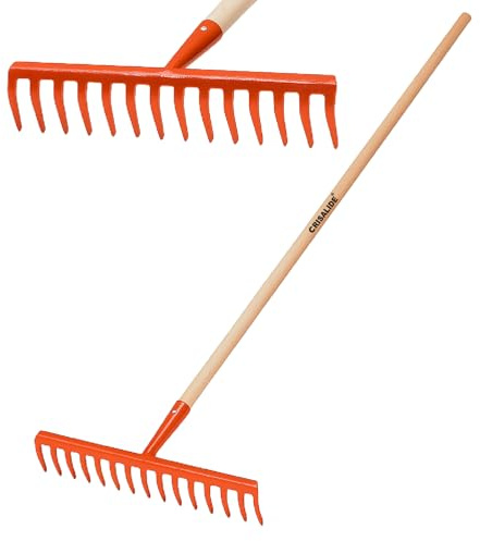 Crisalide®-RASTRELLO da GIARDINO Arancione + MANICO IN LEGNO DI FAGGIO (150cm TIPO BOSCH-I), PER USO HOBBISTICO E PROFESSIONALE, MADE IN ITALY (37 CM (14 Denti))