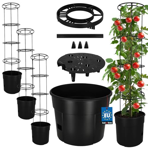 KOTARBAU® Stöd för tomatrankor - Plantorkrukor - ⌀ 35 cm H: 128 cm - Kruka för växter, Svart, Set med 3