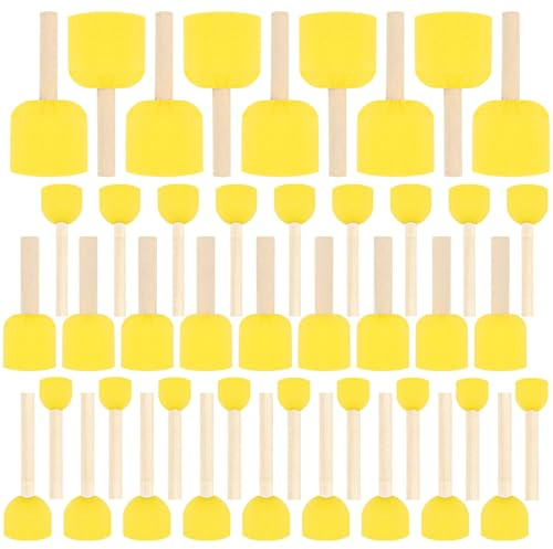 45 Stück Schwammstupf Pinsel Set, 5 Größen Runde Schwammpinsel Set, Schaumstoffpinsel Wiederverwendbar Malschwamm Waschbar für DIY Malerei Handwerk Keramik Werkzeuge,Gelb