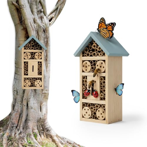 Avilia - Casetta Rustica per Insetti in Legno di Bambù - Rifugio Naturale per Api Solitarie, Farfalle – Hotel degli Insetti per Esterni- Protezione Impollinatori e Lotta Biologica ai Parassiti.