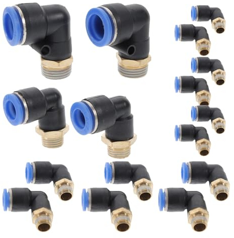 BAZEITFLOW Set da 16 Pezzi Connettori per Tubi Dell'aria a Innesto Rapido, Raccordi a Crimpare in Plastica Filettatura Maschio, Accessori per Compressori D'aria, Connessione Veloce