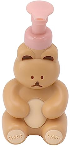 Pongnas Botella de Bomba de Mano Líquida Recargable con Forma de Oso de Dibujos Animados para champú y Acondicionador, Decoración de Baño Pequeña (Color té con Leche Grande)
