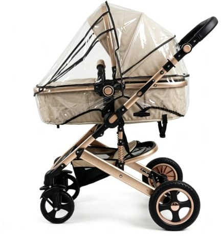 Habillage Pluie Universelle pour Poussette, Protection Pluie Poussette avec Fenêtre et Fermeture Éclair, Housse EVA pour Landau, Vent, Neige et Poussière, Transparent