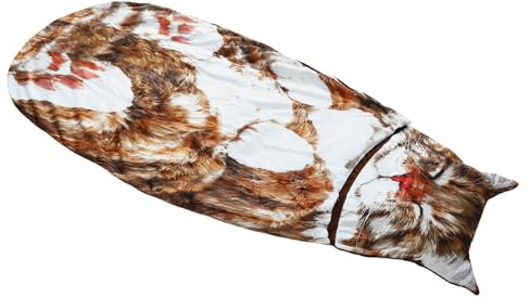 HELEVIA Sac de Couchage en Peluche en Forme de Chat, Sac de Couchage Doux pour Adulte avec Conception de Style Enveloppe pour la Maison, Les Voyages et Le Camping