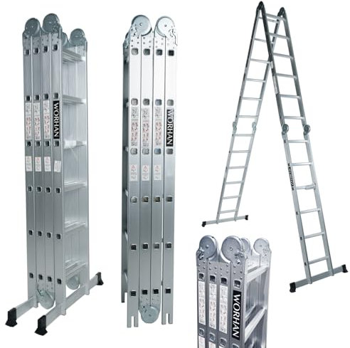 WORHAN SCALA MULTIUSO IN ALLUMINIO 6.7m PIEGHEVOLE MULTI POSIZIONE 14 FUNZIONI CON STABILIZZATORI KS6.7
