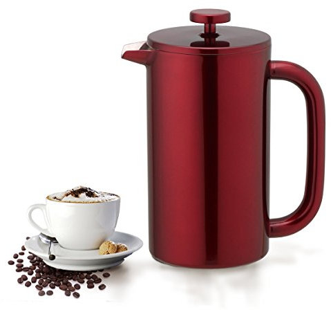 Highwin 8-Cup Double Wall Insulated Stainless Steel French Coffee Press, 32-Ounce Durable Coffee Tea Maker with Stainless Steel Plunger, Red