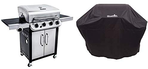 Char-Broil Convective Series 440S - Barbecue à gaz à 4 brûleurs avec brûleur latéral, finition en acier inoxydable. & 140 766 - Housse pour grill à 3-4 brûleurs, noir.