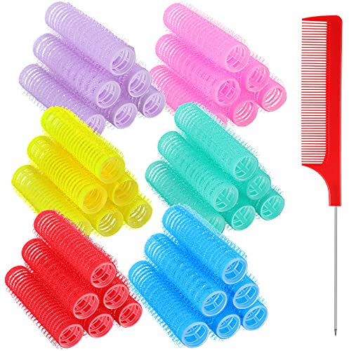 36 Pieces Nylon Hair Rollers Small Self Grip Curlers Set Salon Hairdressing Rollers DIY Rat Tail Comb Curlers Tools for Women Girls Stylist Wedding No Heat(0.6 x 2.4 Inch,Classic Colors Set)