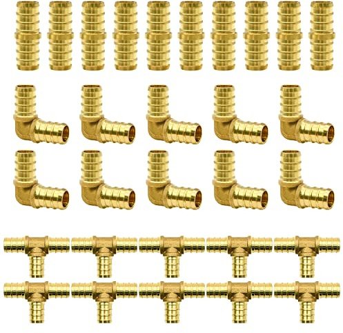 30pcs 1/2 PEX Fittings, Elbow TEE Straight Couplings Set, PEX Brass Crimp Fitting Combo with Tees, Elbows, Straights