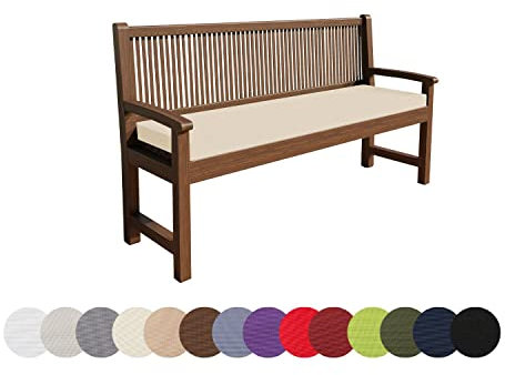 chilly pilley Bankkissen Wasserabweisend Bankauflage Bankpolster Reißverschluss mit Schlaufen Bankpolster Sitzkissen Kissen für Gartenbank Gartenbankauflage (140x40x5, Creme)