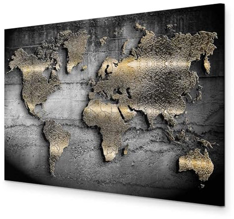 B&D XXL - Akustikbild Weltkarte 120x80 cm 1 tlg Bilder Akustikschaum Schallschutz Kunst Akustikpaneele Wandpaneele Schalldämmung Wandbild Schallabsorber Kontinente Textur Schwarz k-A-0498-b-a