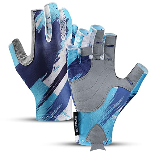Kyncilor Gants de pêche UPF 50+ Mitaines pour homme et femme, protection solaire, respirants, antidérapants, pour kayak, voile, aviron