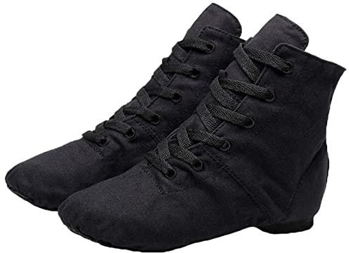 Toile Jazz Chaussures Ballet Yoga Danse Bottines Semelle Fendue À Lacets Respirant pour Enfant Adulte Femme,Noir,34 EU