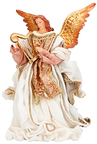 Magie di Natale Angelo per presepe statuetta con vestiti in tessuto colore Oro decorazione natalizia