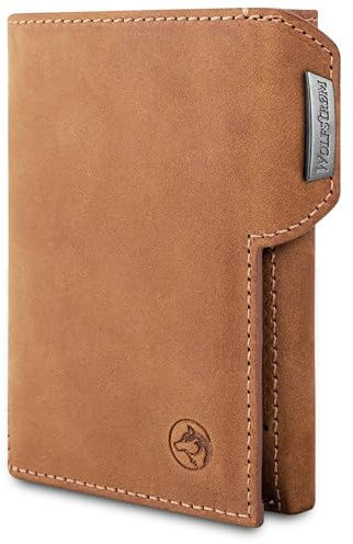 Wolfstrøm Slim Wallet 'Svente' I 11 Karten Mini Geldbörse klein mit Münzfach, RFID Blocker I Damen und Herren Portemonnaie I Credit Card Holder Geldbeutel – Vintage Whiskey