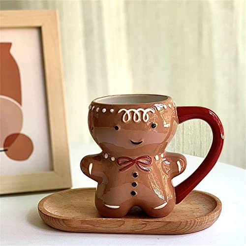 ANPIOX Gingerbread Coffee MuGingerbread Man Mug,Unique Shaped Christmas Mugs, Cartoon Cute Ceramic Cup for Tea Coffee Mugs, Funny Gifts for Family Friends,1pcs