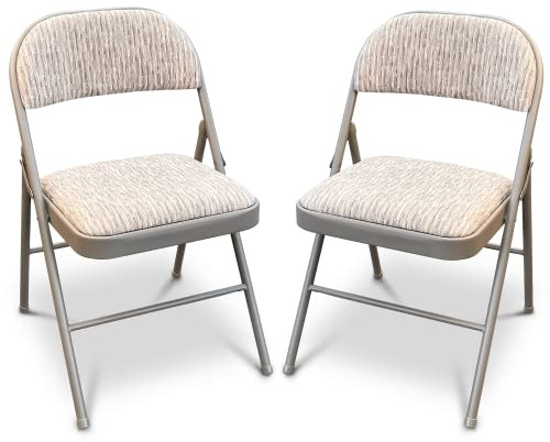 Denny International Deluxe Fabric Padded with Heavy Duty Steel Metal Frame Folding Back Rest Chair for Home Garden Office Computer Desk (2 x Folding Chairs)
