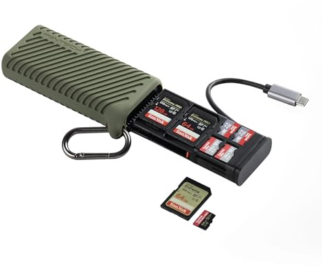 PGYTECH CreateMate Lecteur de Carte Haute Vitesse, 2-en-1 UHS-II SD 4.0/Micro SD Lecteur & Support USB 3.1 Type-C Adaptateur Étui pour Appareils Photo, Smartphones, Drones et Caméras d’Action, Vert