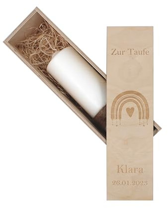 Kerzenbox personalisierbar Taufkerzenkiste mit Namen Kerzenboxen personalisiert Kommunionskerzen-Box Aufbewahrungsbox für deine Taufkerze oder Kommunionskerze Regenbogen