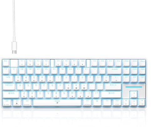 TMKB T87SE TKL Tastiera meccanica, Tastiera Cablata con Interruttori Clicky Blu, LED Retroilluminazione, Type-C Mini Compatti 87 Tasti Anti-Ghosting per PC Mac OS, Layout US, Bianca