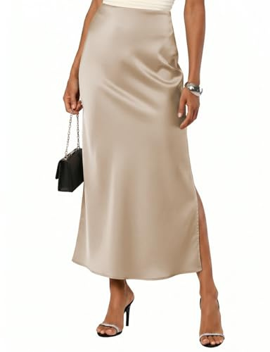 Jupe longue maxi en satin et soie pour femme 2026, taille haute, coupe A, style décontracté, cocktail, fête, printemps, été, champagne, XX-Large